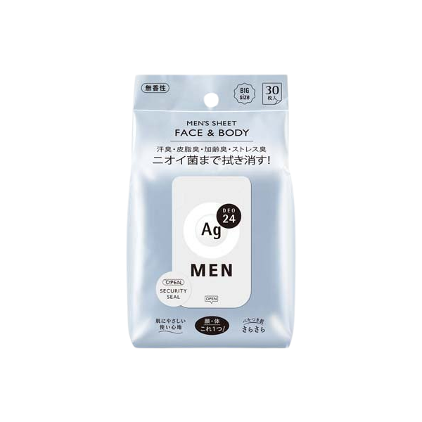 Shiseido - Ag Deo 24 Men's Sheet Face & Body (Antiperspirant / Deodorant) - 30stukken - Unscented Top Merken Winkel
